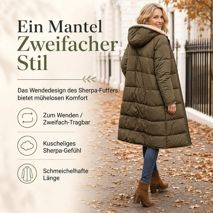 Manteau long femme matelassé réversible à capuche doublé sherpa – Adèle - vue 1