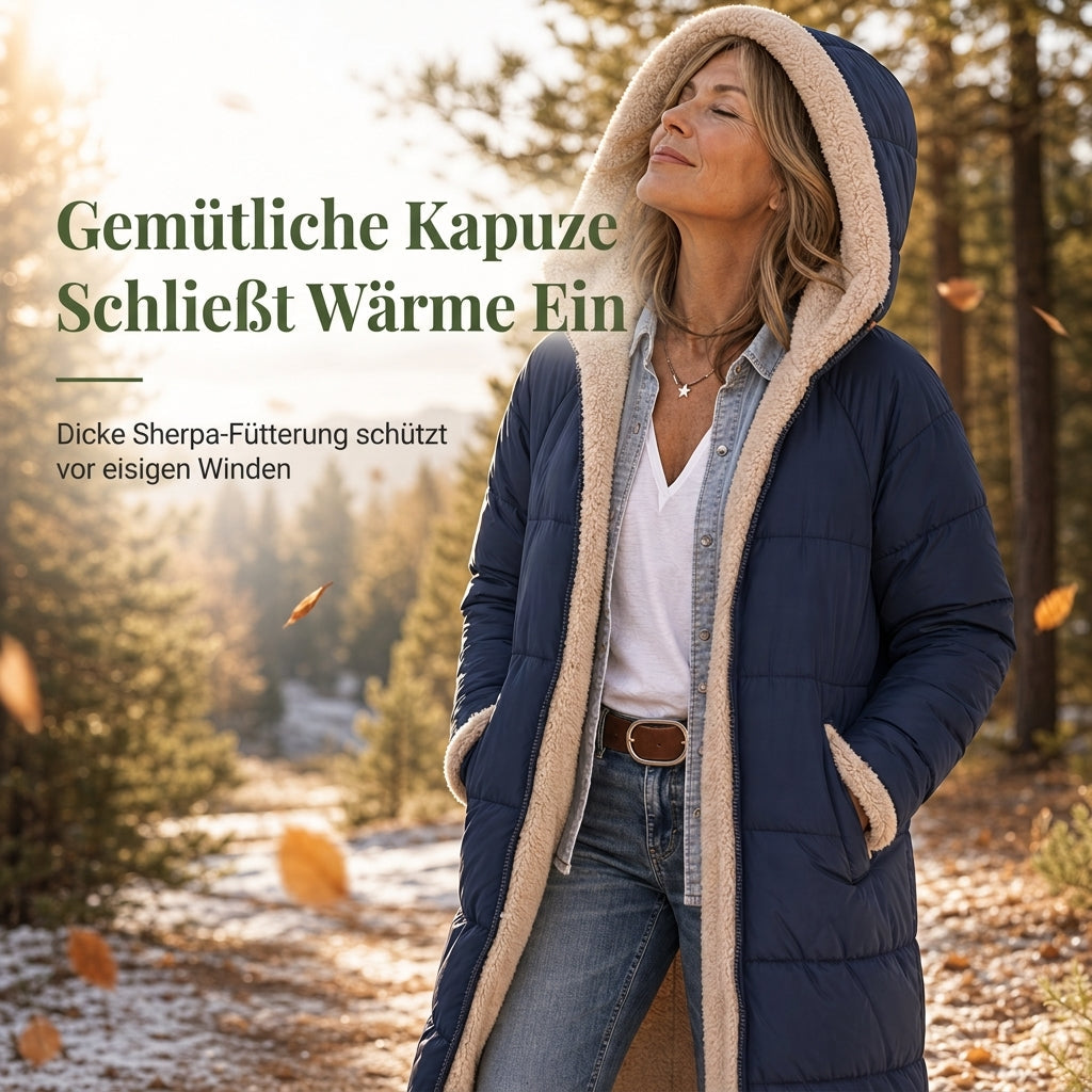Manteau long femme matelassé réversible à capuche doublé sherpa – Adèle - vue 4