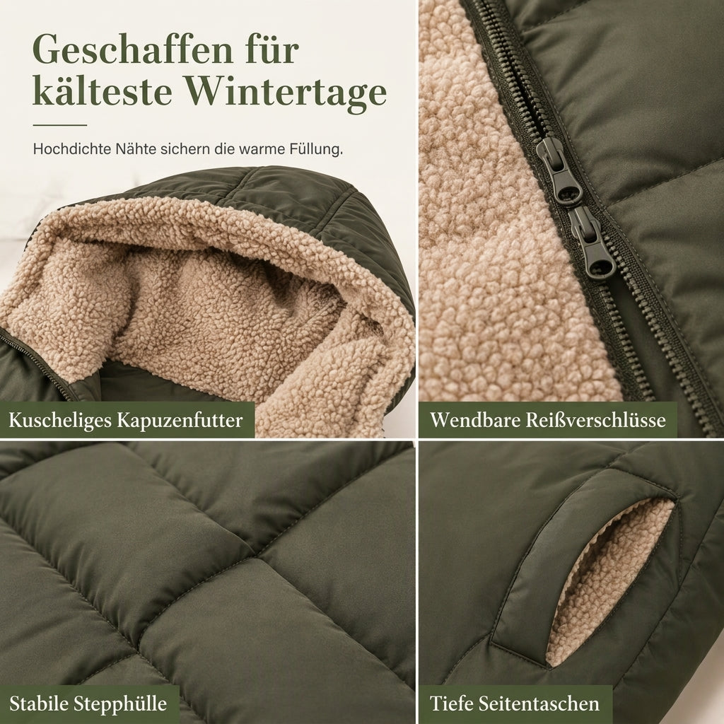 Manteau long femme matelassé réversible à capuche doublé sherpa – Adèle - vue 5