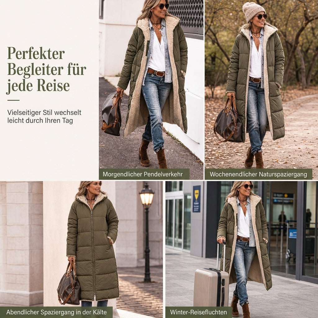Manteau long femme matelassé réversible à capuche doublé sherpa – Adèle - vue 7