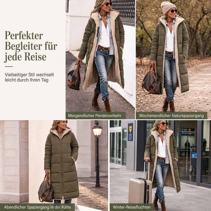 Manteau long femme matelassé réversible à capuche doublé sherpa – Adèle - vue 7