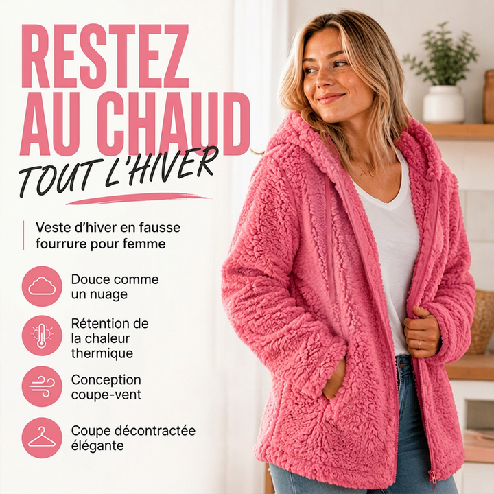 Veste femme zippée à capuche en maille bouclette douillette – Ninon - vue 1