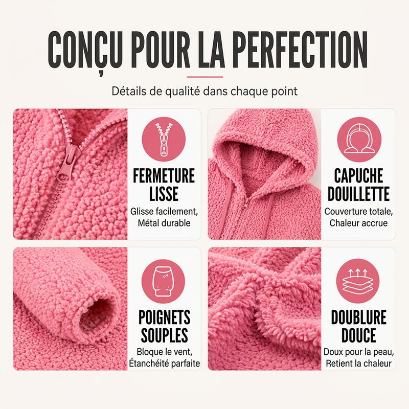 Veste femme zippée à capuche en maille bouclette douillette – Ninon - vue 2