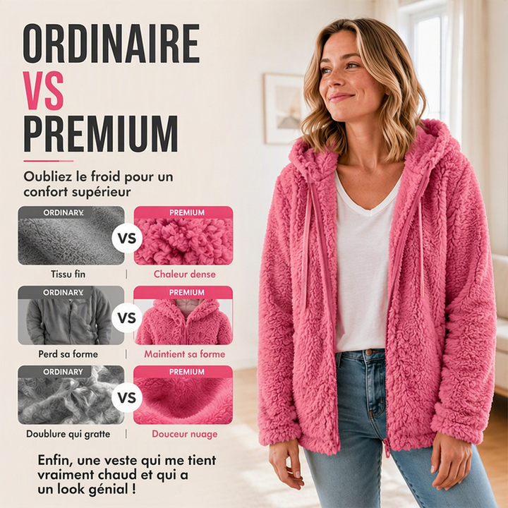Veste femme zippée à capuche en maille bouclette douillette – Ninon - vue 3