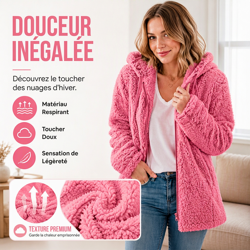 Veste femme zippée à capuche en maille bouclette douillette – Ninon - vue 4