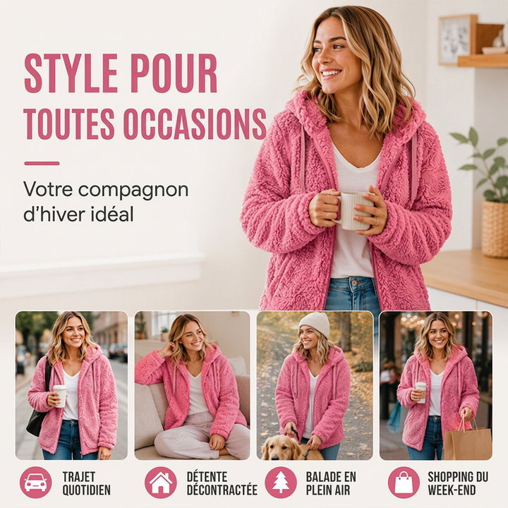Veste femme zippée à capuche en maille bouclette douillette – Ninon - vue 5