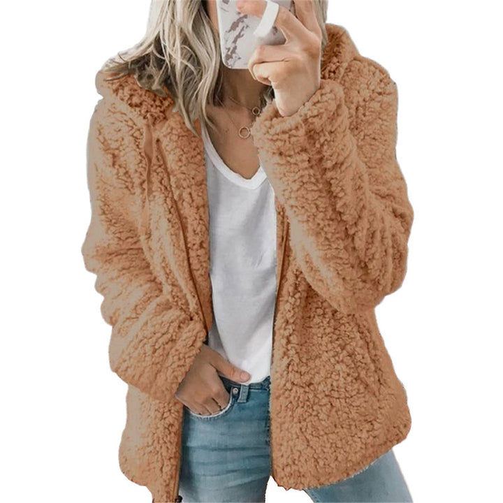 Veste femme zippée à capuche en maille bouclette douillette – Ninon - Café