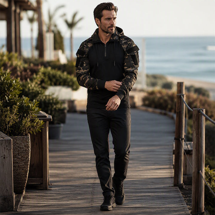 Veste tactique homme à capuche demi-zip avec manches camouflage – Arthur - vue 2