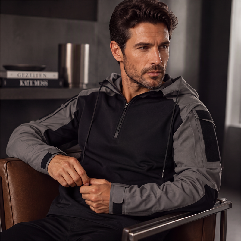 Veste tactique homme à capuche demi-zip avec manches camouflage – Arthur - vue 5