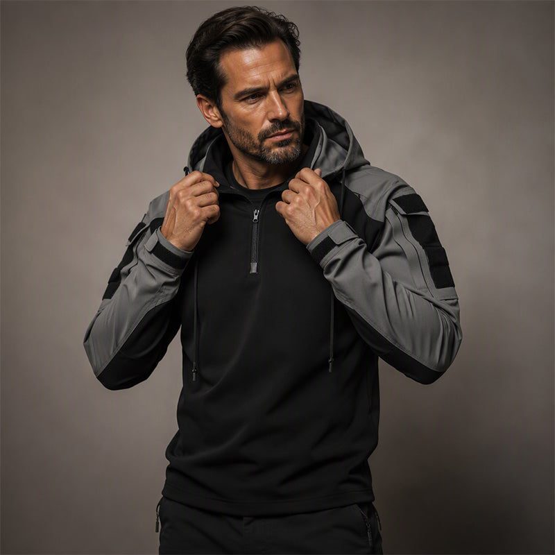 Veste tactique homme à capuche demi-zip avec manches camouflage – Arthur - vue 6