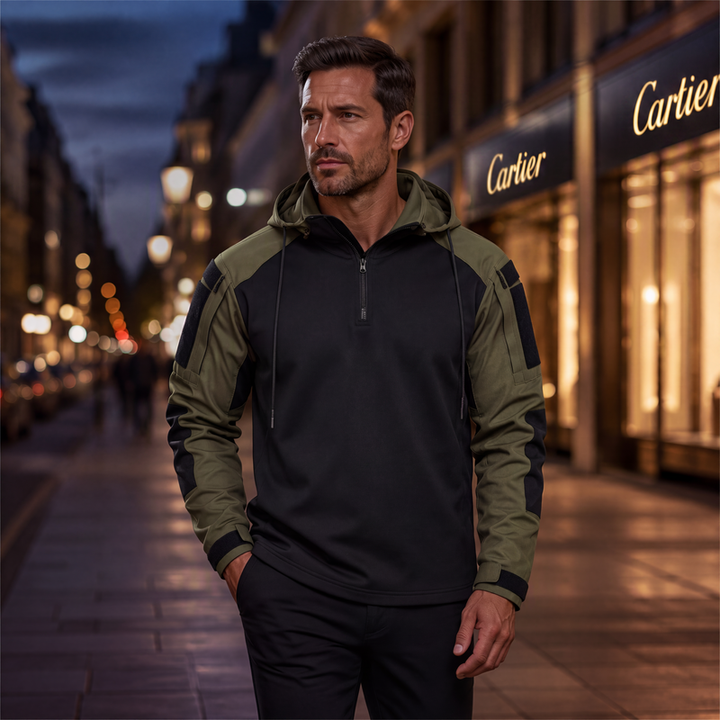 Veste tactique homme à capuche demi-zip avec manches camouflage – Arthur - vue 8