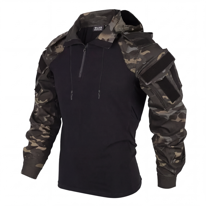 Veste tactique homme à capuche demi-zip avec manches camouflage – Arthur - Camouflage gris