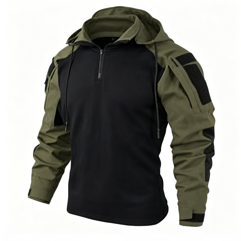 Veste tactique homme à capuche demi-zip avec manches camouflage – Arthur - Gris vert