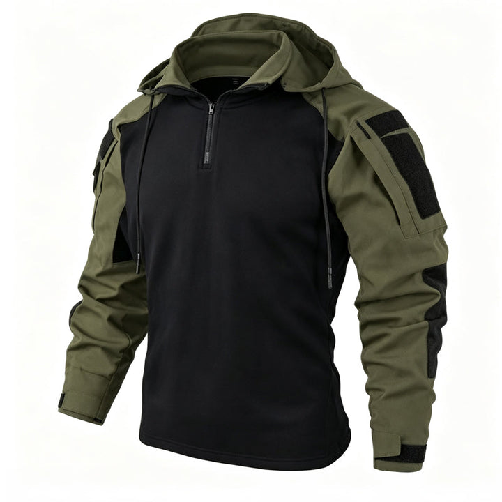 Veste tactique homme à capuche demi-zip avec manches camouflage – Arthur - Gris vert