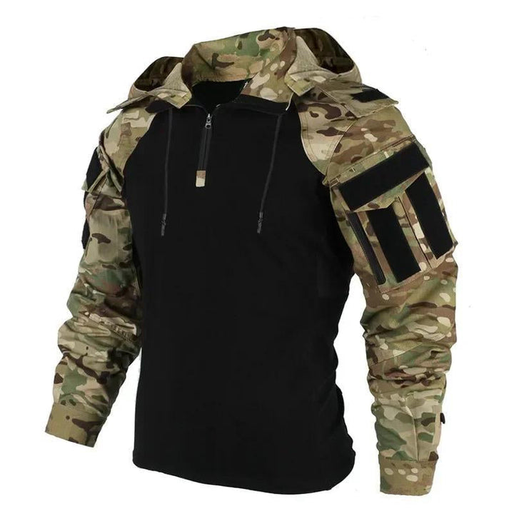 Veste tactique homme à capuche demi-zip avec manches camouflage – Arthur - Camouflage vert