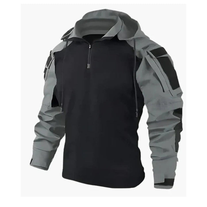 Veste tactique homme à capuche demi-zip avec manches camouflage – Arthur - Gris