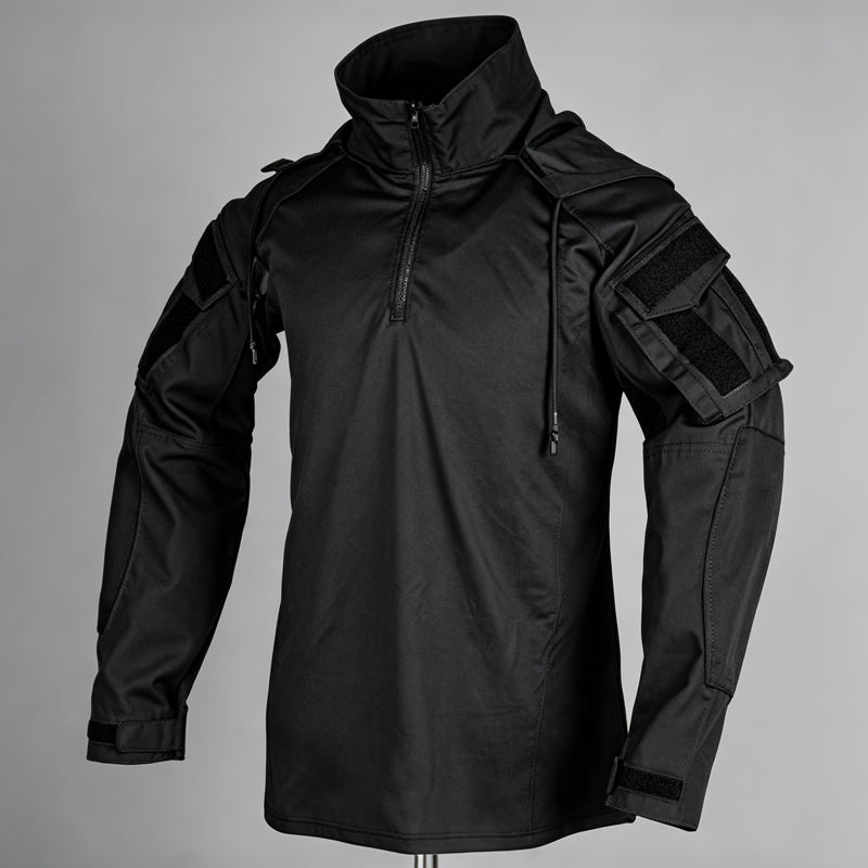 Veste tactique homme à capuche demi-zip avec manches camouflage – Arthur - Noir