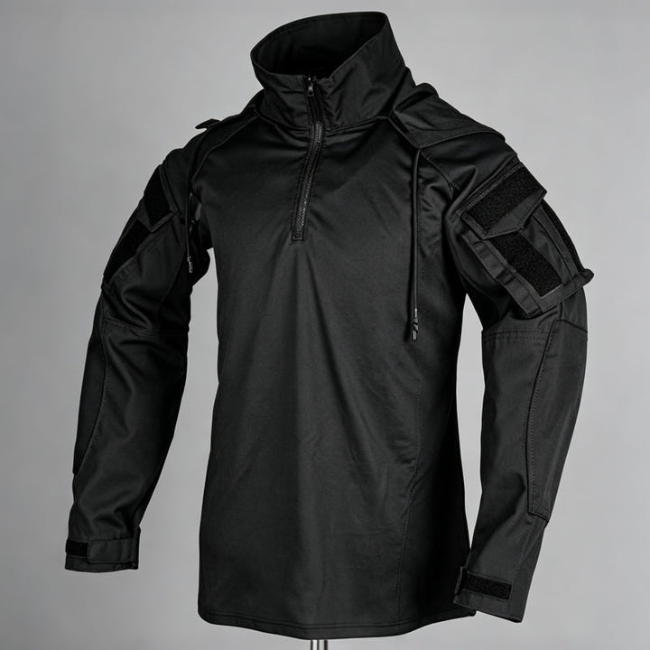 Veste tactique homme à capuche demi-zip avec manches camouflage – Arthur - Noir