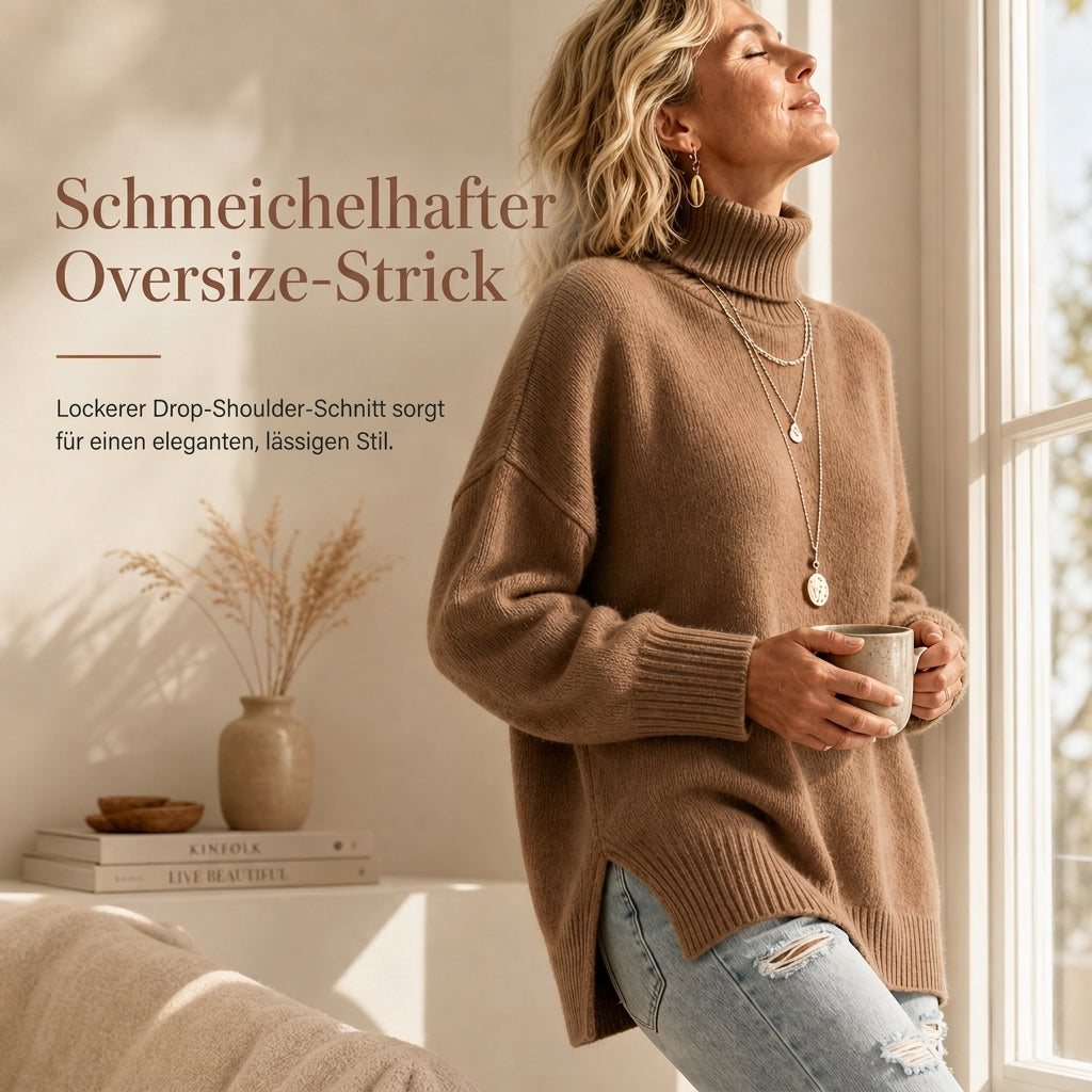 Pull col roulé femme oversize en maille côtelée avec fentes – Noémie - vue 2
