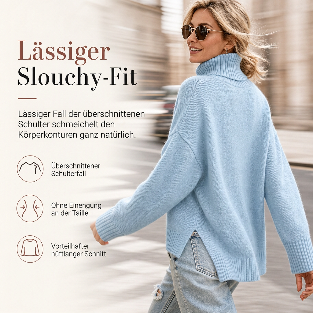 Pull col roulé femme oversize en maille côtelée avec fentes – Noémie - vue 5