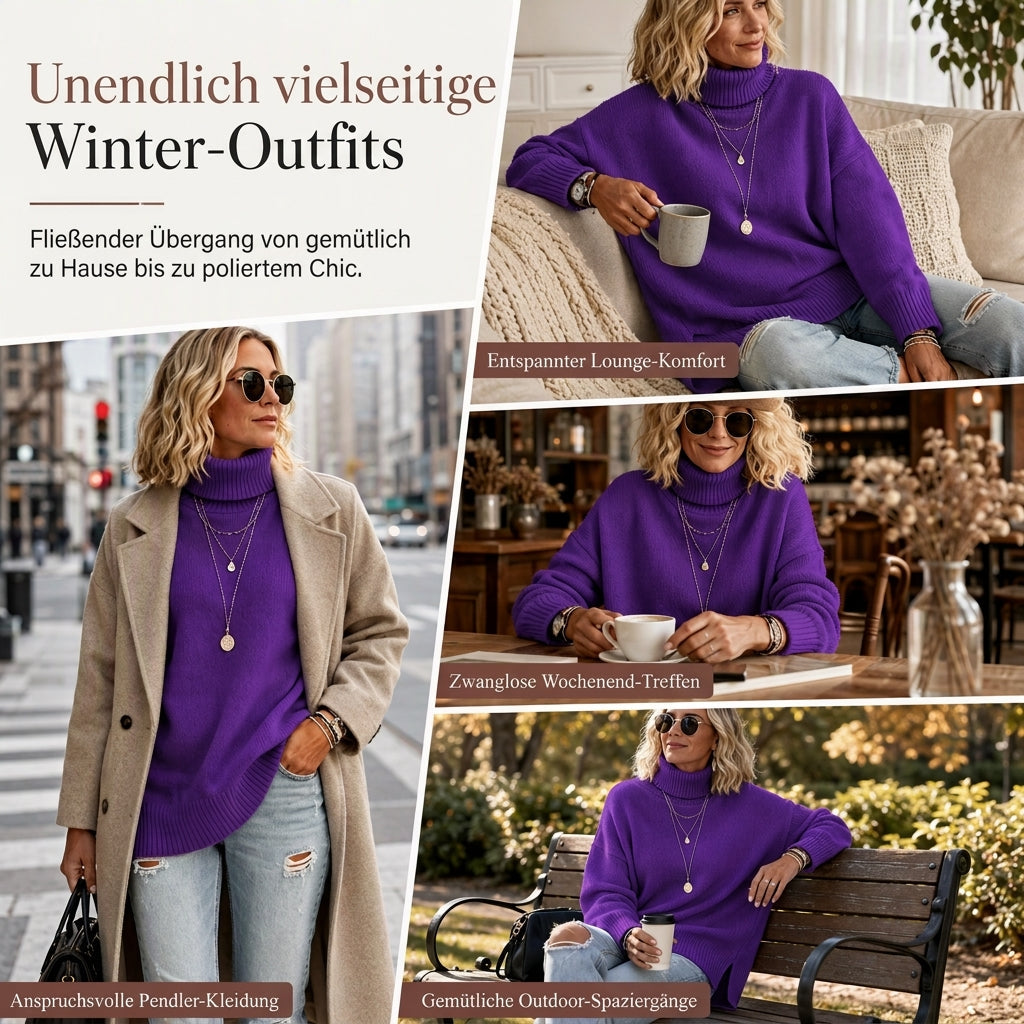Pull col roulé femme oversize en maille côtelée avec fentes – Noémie - vue 6