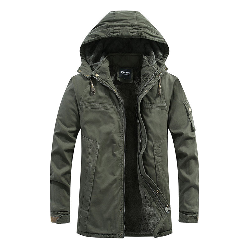 Parka homme à capuche doublée peluche avec poches utilitaires – Bastien - Vert militaire