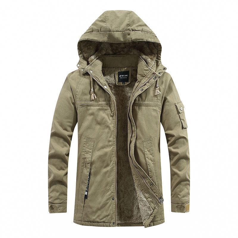 Parka homme à capuche doublée peluche avec poches utilitaires – Bastien - Kaki