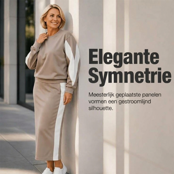 Ensemble femme sweat et jupe midi à bandes contrastées – Apolline - vue 1