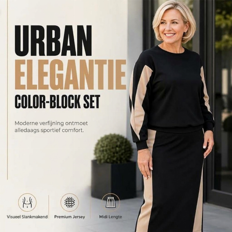 Ensemble femme sweat et jupe midi à bandes contrastées – Apolline - vue 2