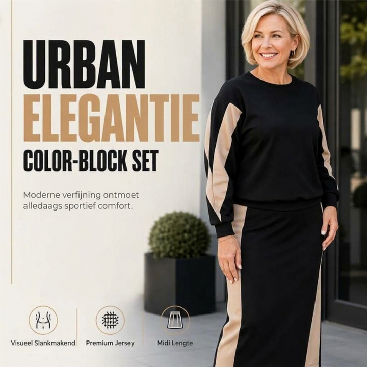 Ensemble femme sweat et jupe midi à bandes contrastées – Apolline - vue 2