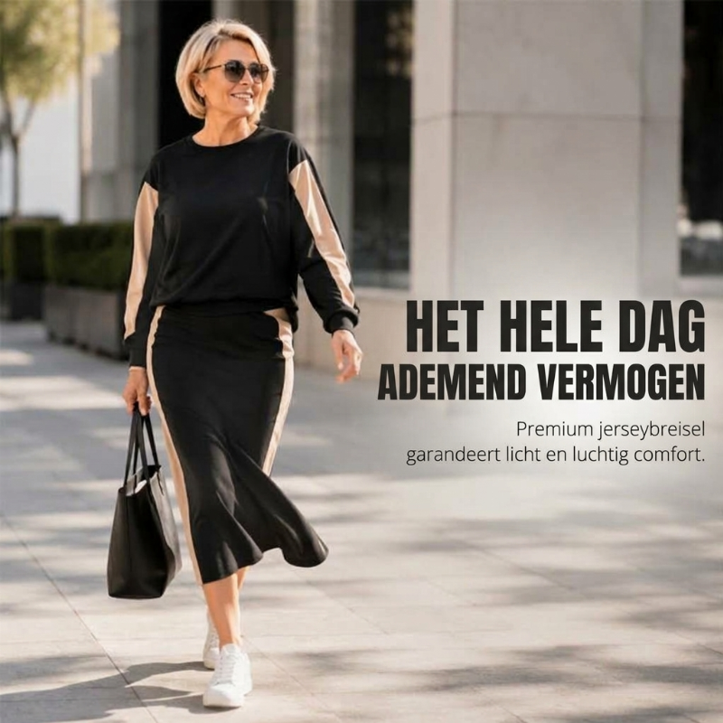 Ensemble femme sweat et jupe midi à bandes contrastées – Apolline - vue 4