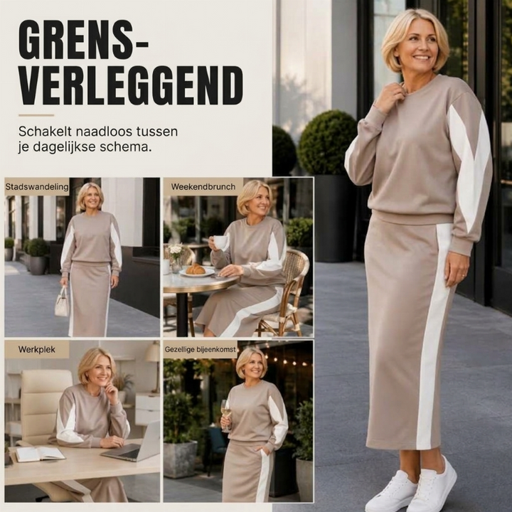 Ensemble femme sweat et jupe midi à bandes contrastées – Apolline - vue 5
