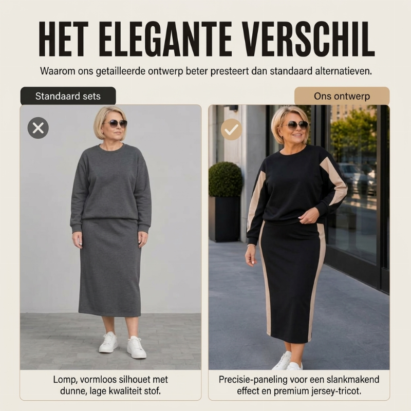 Ensemble femme sweat et jupe midi à bandes contrastées – Apolline - vue 7