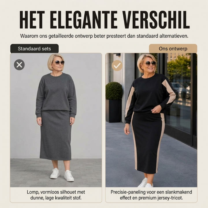 Ensemble femme sweat et jupe midi à bandes contrastées – Apolline - vue 7