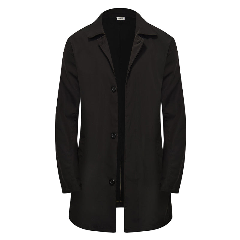 Manteau mi-long homme minimaliste à col chemise et boutonnage simple – Louis - Noir