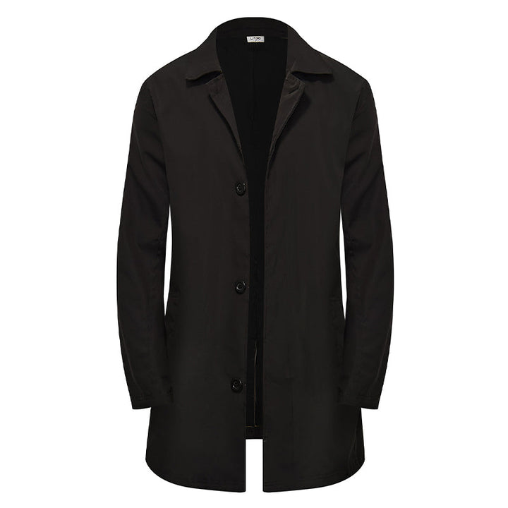 Manteau mi-long homme minimaliste à col chemise et boutonnage simple – Louis - Noir