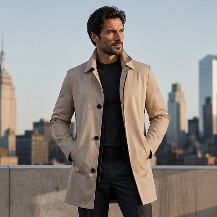 Manteau mi-long homme minimaliste à col chemise et boutonnage simple – Louis - vue 9