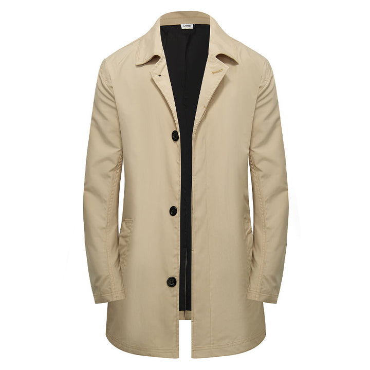 Manteau mi-long homme minimaliste à col chemise et boutonnage simple – Louis - Kaki