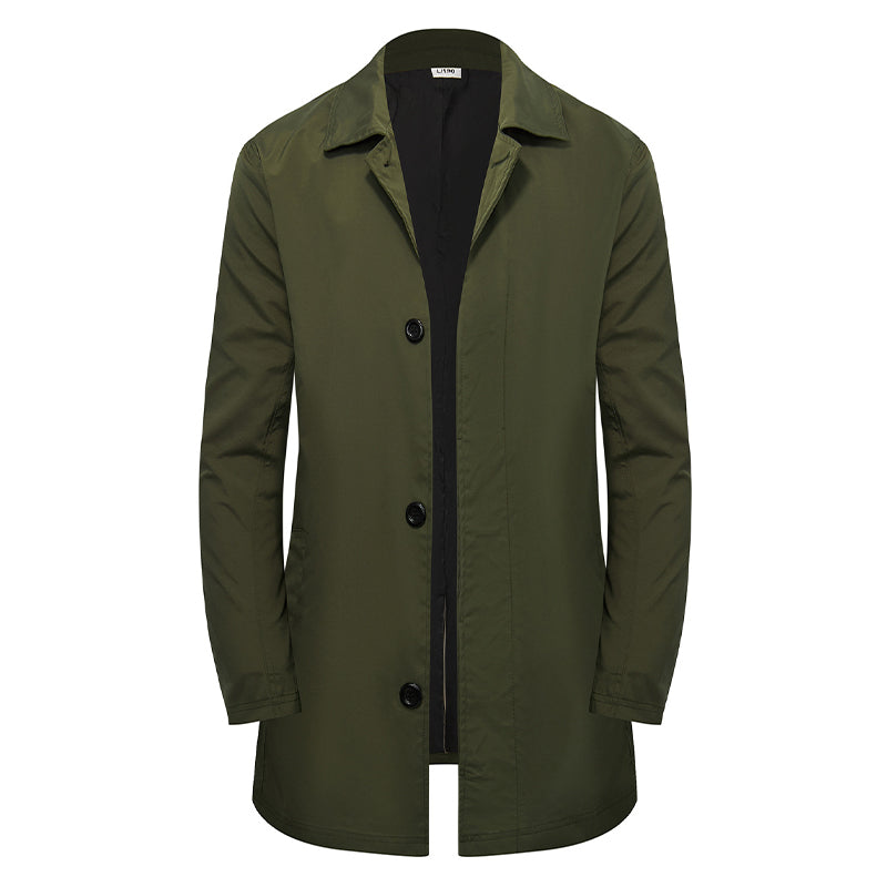 Manteau mi-long homme minimaliste à col chemise et boutonnage simple – Louis - Vert armée