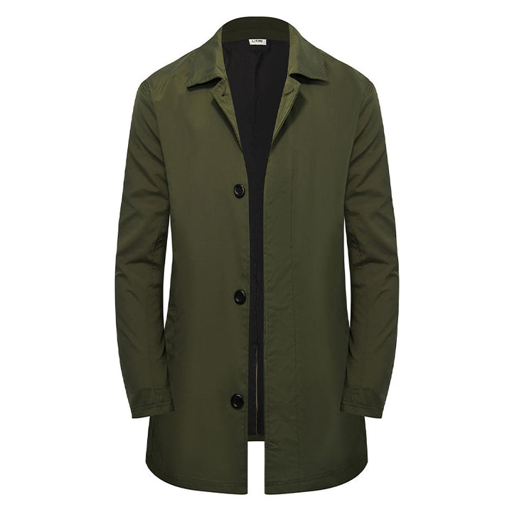 Manteau mi-long homme minimaliste à col chemise et boutonnage simple – Louis - Vert armée