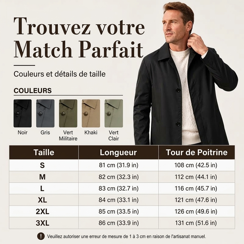 Manteau mi-long homme minimaliste à col chemise et boutonnage simple – Louis - vue 3