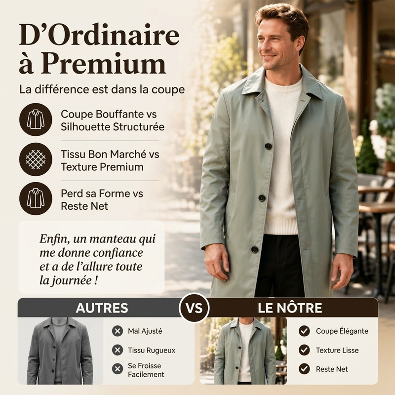 Manteau mi-long homme minimaliste à col chemise et boutonnage simple – Louis - vue 4