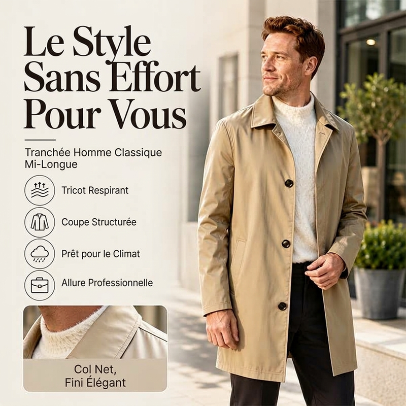 Manteau mi-long homme minimaliste à col chemise et boutonnage simple – Louis - vue 1