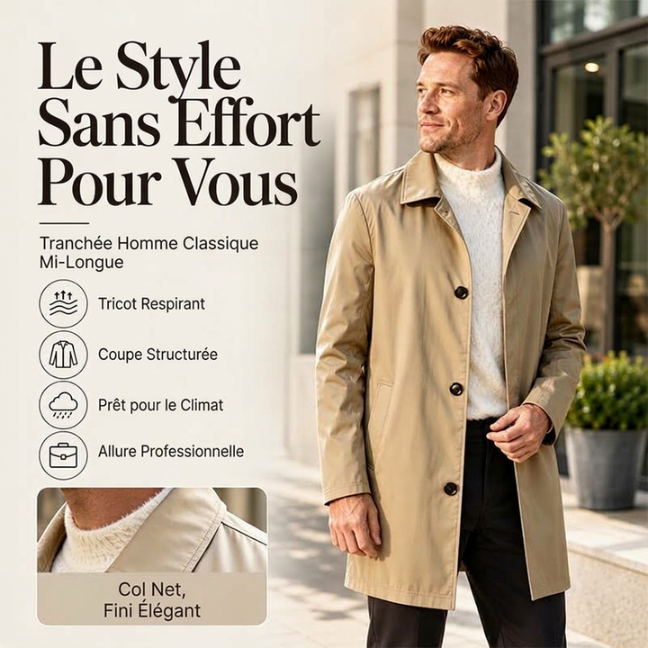 Manteau mi-long homme minimaliste à col chemise et boutonnage simple – Louis - vue 1