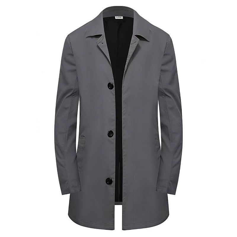 Manteau mi-long homme minimaliste à col chemise et boutonnage simple – Louis - Gris