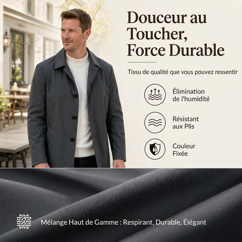 Manteau mi-long homme minimaliste à col chemise et boutonnage simple – Louis - vue 5