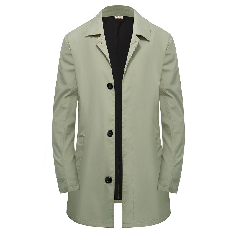 Manteau mi-long homme minimaliste à col chemise et boutonnage simple – Louis - Vert clair