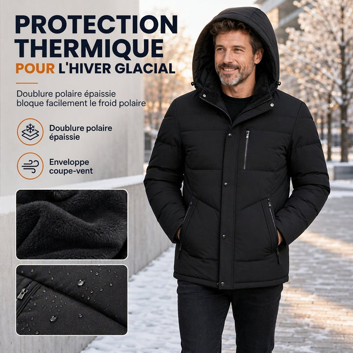 Manteau d'hiver homme matelassé doublé polaire à capuche amovible – Florian - vue 1