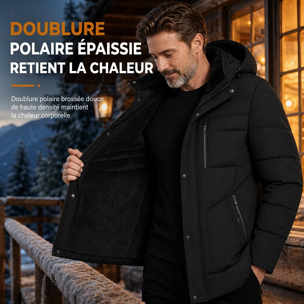 Manteau d'hiver homme matelassé doublé polaire à capuche amovible – Florian - vue 3