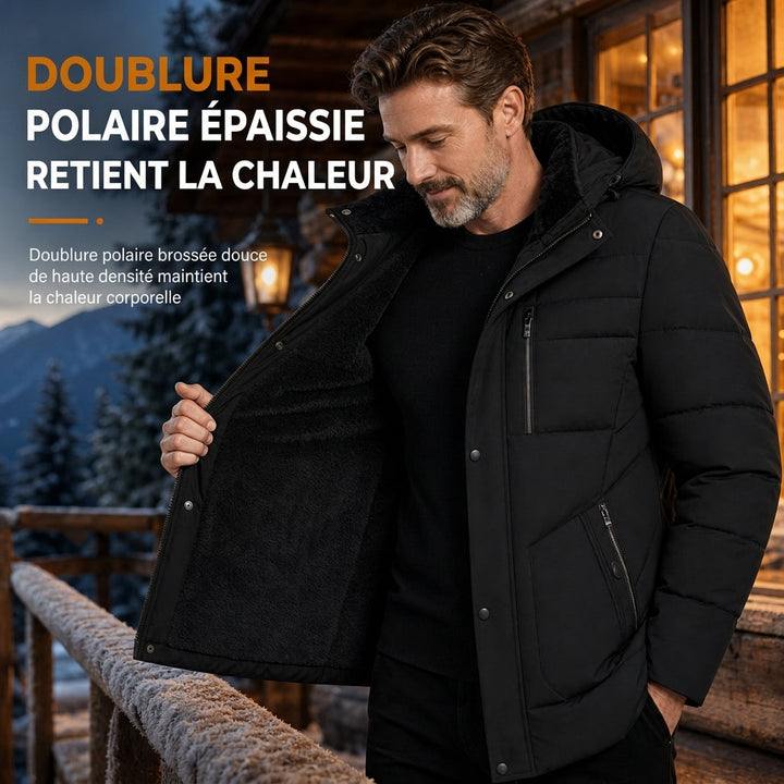 Manteau d'hiver homme matelassé doublé polaire à capuche amovible – Florian - vue 3